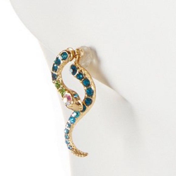 Betsey Johnson Snake Earrings Gold Blue Green - Picture 3 of 9